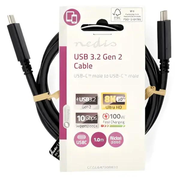 Nedis 1 m antracit / USB-C kábel / USB 3.2 Gen 2 / 240 W / 8K/30Hz / 20 Gbps (CCGL64750BK10)