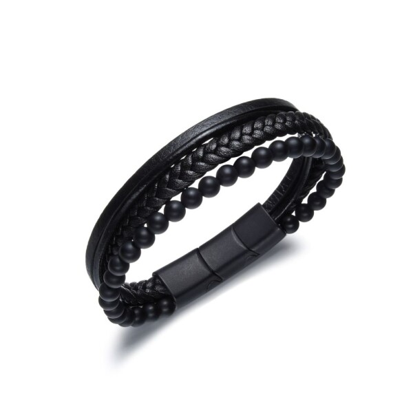 Diverse Čierny kožený náramok s korálkami z onyxu B1G00207