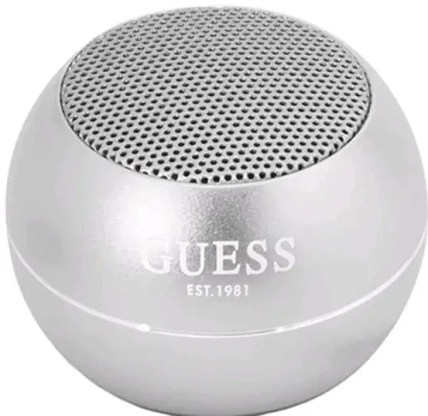 GUESS Mini Bluetooth Speaker 3W 4H strieborná / Bluetooth 5.0 / 3.7V / 300 mAh / hliník (3666339051389)