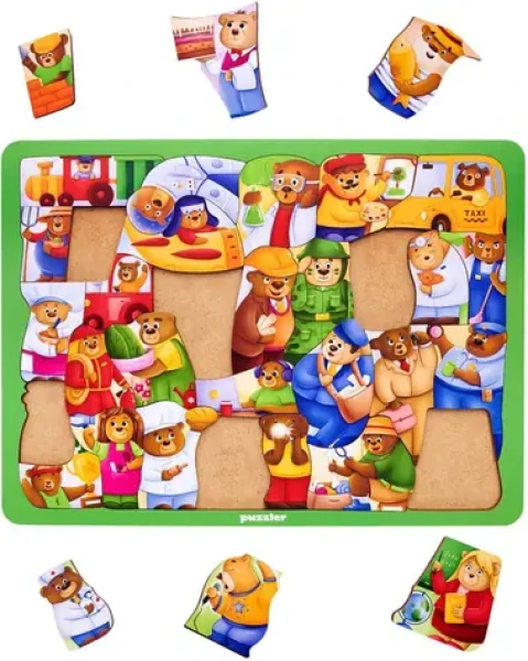 WOODLIKA Drevené puzzle Medvede vo svete povolaní