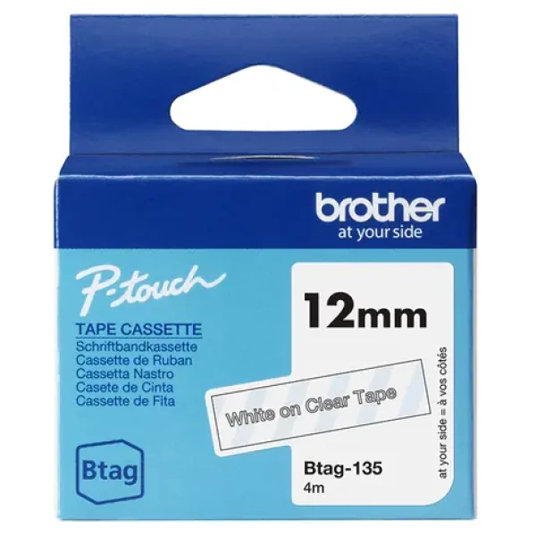 Brother BTAG-135 biela/priesvitná / Páska do popisovača / 12 mm / 4 m / vodeodolná (BTAG135)