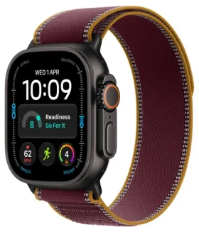 Apple Watch Ultra 4 GPS+Cellular 49mm Čierne titánové telo - Burgundsky červený trailový ťah S/M / 130-180 mm (MJC34QC/A)