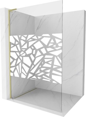 MEXEN/S - Kioto L Sprchová zástena WALK-IN 110 x 200, biely vzor, zlatá kartáčovaná 800-110-103-55-85