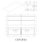 CERANO - Kúpeľňová skrinka Velora - biela matná, úchytka čierna + doska z lit. mramoru Elanys - 12 mm - biela matná - 160x54,2x46,5 CER-679406