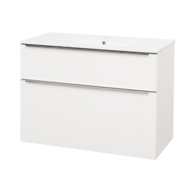 Mereo Mailo, kúpeľňová skrinka s keramickým umývadlom 101 cm, biela, elox AL madlo CN512A