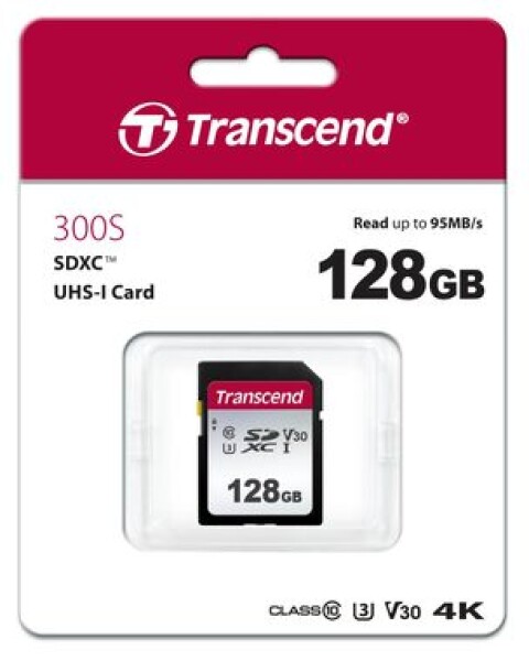 Transcend 300S SDXC 128GB / UHS-I / U3 / V30 / R: 95MBs / W: 40MBs (TS128GSDC300S)