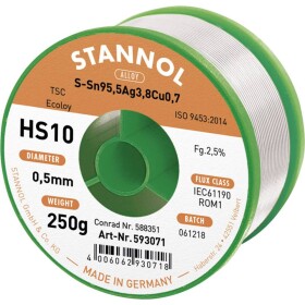 Stannol HS10 2510 spájkovací cín bez olova cievka Sn95,5Ag3,8Cu0,7 ROM1 250 g 0.5 mm; 631954