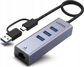 Unitek Unitek Hub USB C 4w1 Ethernet 3 x USB A 5 Gbps z adapterem USB A