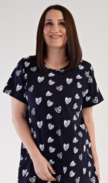 Dámske šaty s krátkym rukávom Heart Dark Blue with White Pattern - Vienetta 2XL tmavě modrá s bílou