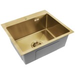 REA - Oceľový drez Leo 50 BRUSH GOLD s kuchynskou batériou KPL-96004