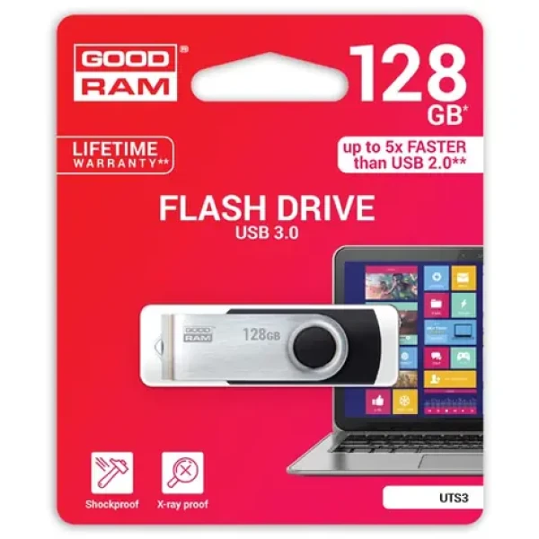 Goodram UTS3 128GB čierna / Flash disk / USB 3.0 / čítanie: 60MBs / zápis: 20MBs (UTS3-1280K0R11)
