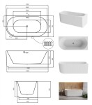 BESCO - Voľne stojaca vaňa DENAYA čierna/biela, sifón so štrbinovým prepadom - Farba - Čierna / biela, Farba sifónu - Čierna, Rozmer vane - 170 × 78 cm, Spôsob prevedenia - Pravé VANDENA170BWPB