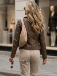 Dámska kožená bunda v štýle Ramones, hnedá, FashionStreet TY5711 XL