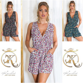 Sexy V-Neck Summer Overall with Flower Print