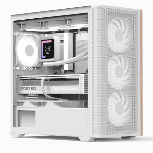 AeroCool D301A-G-WT-V2 biela, drevo / PC skriňa / Mini Tower / Micro ATX / 2x USB-A 3.2 / USB-C / bez zdroja (ACCS- MA03043.21)