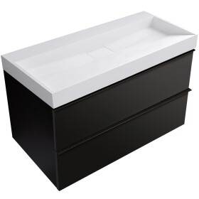 CERANO - Kúpeľňová skrinka Velora - čierna matná, úchytka čierna + umývadlo z lit. mramoru Vita - biela lesklá - 100x63x46,5 CER-8050BD84014