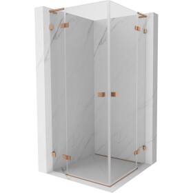 MEXEN/S - Lunar L Duo sprchový kút dvere krídlové 90 x 90, transparent, meď kartáčovaná 834L-090L-090P-65-00