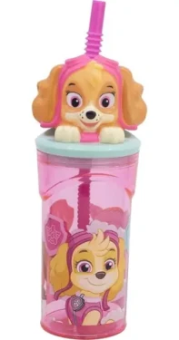 STOR Fľaša so slamkou Tlapková patrola 360 ml ružová / Detská fľaša na pitie / Bez BPA (81866)