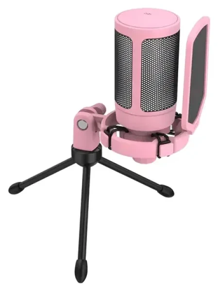 FIFINE A6V ružová / Stolný mikrofón / Kardioidné / RGB podsvietenie / USB-C / statív (A6VP)