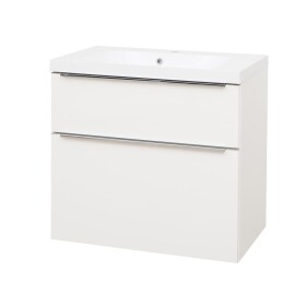 Mereo Mailo, kúpeľňová skrinka s umývadlom z liateho mramoru 81 cm, biela, elox AL madlo CN511MA