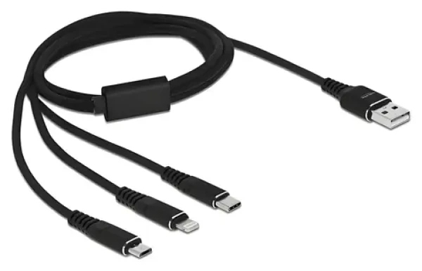 DeLock USB-A 3v1 Lightning, Micro-USB, USB-C čierna / Nabíjací kábel / 1 m (87155)