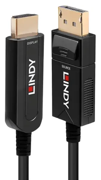 Lindy čierna / DisplayPort / HDMI kábel / Optický hybrid / 10 m / 4K UHD (38490)