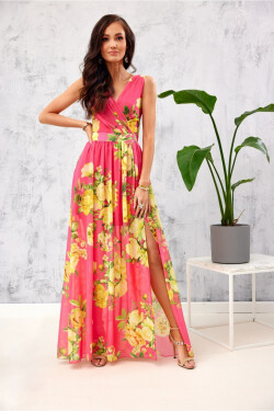 Dámske šaty SUK0361 pink-yellow - Roco Fashion 42