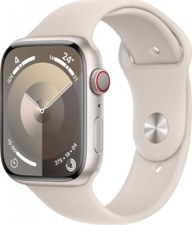 Apple Watch Series 9 GPS + Cellular, 45mm Koperta z aluminium w farbaze księżycowej powiaty z paskiem sportowym w farbaze księżycowej powiaty - S/M