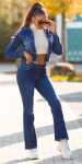 Sexy dark denim used look flarred Jeans denimblue