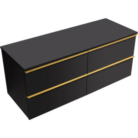 CERANO - Kúpeľňová skrinka Velora - čierna matná, úchytka zlatá + doska pod umývadlo Navira Slim - 18 mm - 120x54,8x46,5 CER-664789