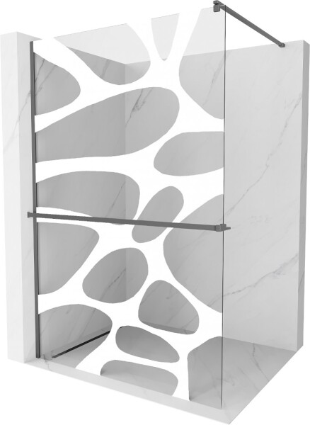MEXEN/S - Kioto+ Sprchová zástena WALK-IN s poličkou a držiakom uterákov 100 x 200, biely vzor, grafit metal 800-100-121-95-97