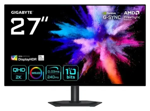 27" GIGABYTE GO27Q24G čierna / Monitor / OLED / 2560x1440 / 240Hz / 0,03ms / 2x HDMI + DP + USB-C / VESA (GO27Q24G)