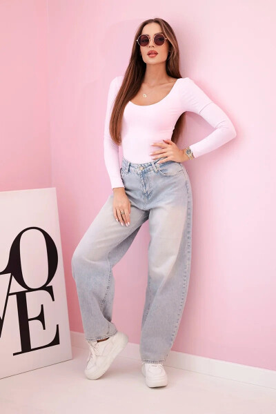 Dámska blúzka s dlhým rukávom a hlbokým výstrihom candy pink UNI
