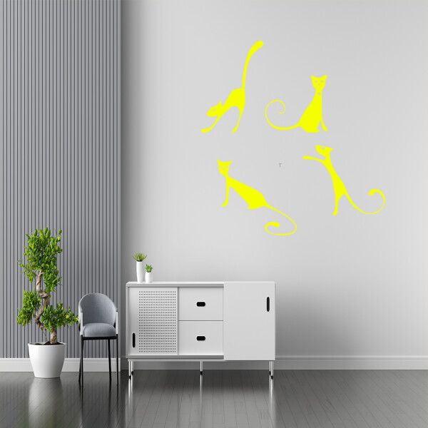 Veselá Stena Samolepka Nespútané mačičky Farba: žlutá, Veľkosť: 80 x 85 cm