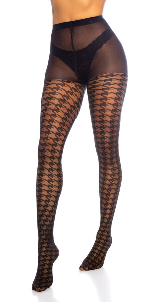 Trendy Houndstooth Pattern Tights black Einheitsgroesse