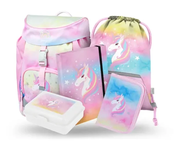 BAAGL 5 SET Airy Rainbow Unicorn: batoh, peračník, sáčok, box, dosky (A-35942)