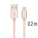 SWISSTEN TEXTILE dátový kábel USB - USB-C 0.2m ružová (71521105)