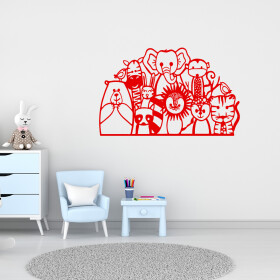 Veselá Stena Samolepka Africké zvieratká Farba: červená, Veľkosť: 100 x 62 cm