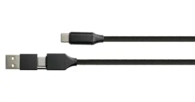 Python čierna / Nabíjací a dátový kábel / USB-C - USB-C + adaptér USB-A / PD 60W / QC 3.0 / 1 m (PY-USB002S)