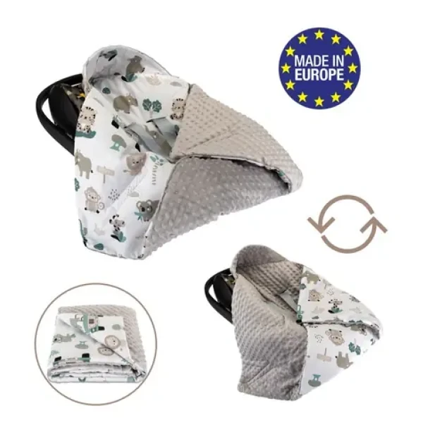 Bomimi Zavinovacia deka do autosedačky minky pojazdná zoo, šedá xy (BO2208GRY041)