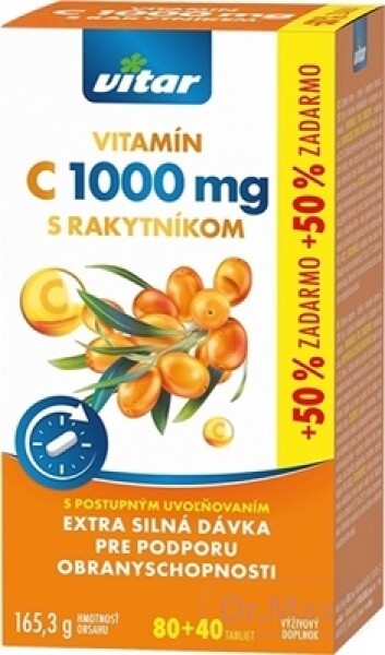 VITAR Vitamín C 1000 mg Ss rakytníkom s postupným uvoľňovaním 80+40 ks 50% ZADARMO