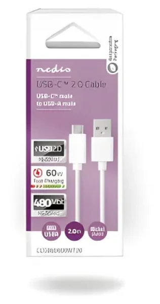 Nedis USB-C - USB-C čierna / Kábel USB / USB 2.0 / 60 W / 480 Mbps / 2 m (CCGB60600WT20)