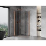 MEXEN/S - Mist-F Duo sprchovací kút skladacie dvere 75 x 75, transparent, meď kartáčovaná 8A6-075L-075P-65-00