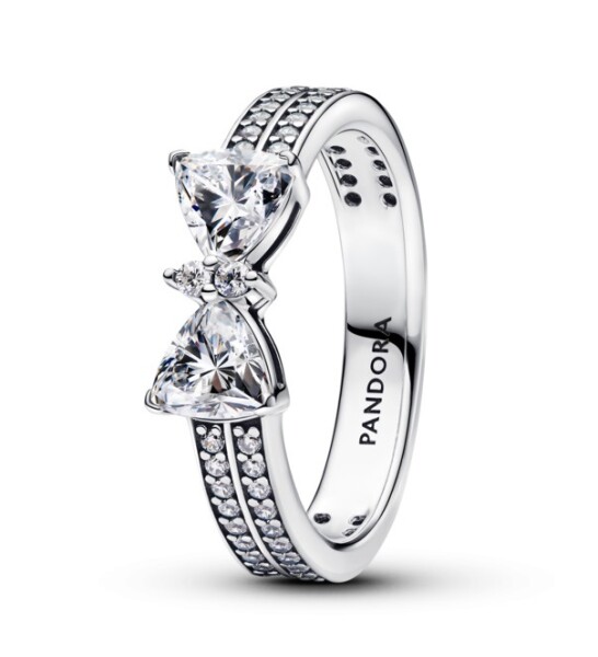 Pandora Strieborný prsteň Trblietavá mašlička Timeless 193552C01 58 mm