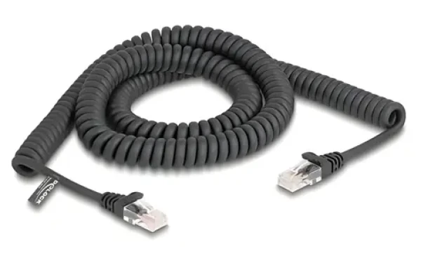 DeLock / Špirálový kábel RJ45 / Cat.5e / 3 m / čierna (87994)