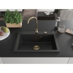 MEXEN/S MEXEN/S - Elix granitový drez 1-miska 700 x 500 mm, čierna/strieborná metalík, sifón zlatá 6526701005-73-G