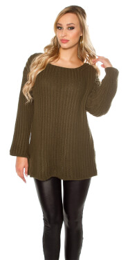 Trendy XXL loose knit jumper lacing in the back Einheitsgroesse