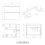 CERANO - Kúpeľňová skrinka Velora - čierna matná, úchytka zlatá + doska pod umývadlo Navira Pro - 36 mm - 60x56,6x46,5 CER-668651