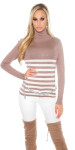 Sexy KouCla turtleneck striped + rhinestones CORAL Einheitsgroesse