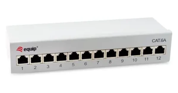 Equip šedá / Patch panel / 12x RJ45 / Cat6a / Tienený / 500 MHz / Desktop (326522)